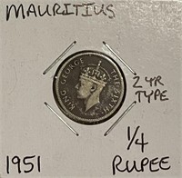 Mauritius 1951 1/4 Rupee
