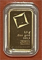 2.5 gr. Pure GOLD Bar Serial #AA324698