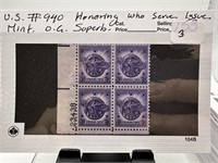 #940  STAMP BLOCK HONORING THE SERVICE MINT OG