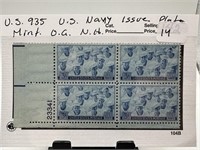 #935  STAMP BLOCK US NAVY ISSUE PLATE MINT OG NH