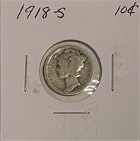 US 1918S Silver Mercury Dime