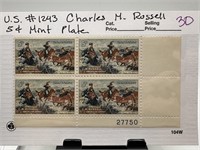#1243 STAMP BLOCK CHARLES RUSSELL W PL#