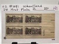 #1081 WHEATLAND 3C MINT PLATE BLOCK