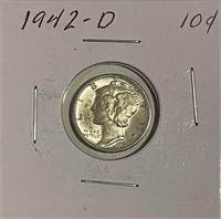 US 1942D Silver Mercury Dime