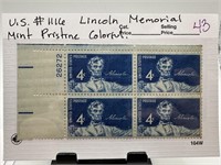 #1116 STAMP BLOCK LINCOLN MEMORIAL W PL #