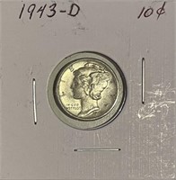 US 1943D Silver Mercury Dime