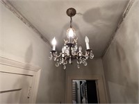 SMALL BRASS AND CRYSTAL CHANDELIER-