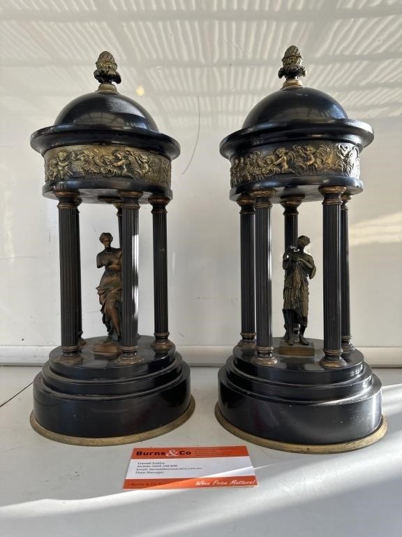 Pair Early Marble Mantle Statues H350