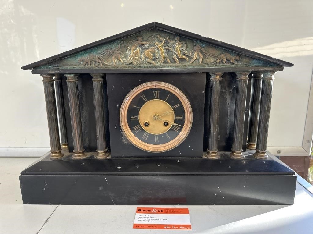 Vintage Marble Mantle Clock w/- Key 500x320