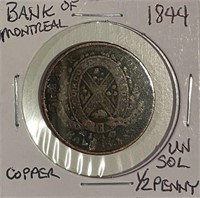 Canada 1844 Bank Token Half Penny