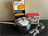 Assorted Kitchen Items - Pot, Can Opener, & More