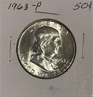 US 1963D Silver Franklin $1/2 UNC