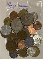 27 Foreign Coins 12 Different Countries