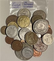 27 Foreign Coins 14 Different Countries