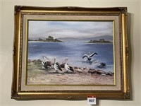 Framed Pelicans on Water Painting by M Beeton