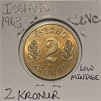 Iceland 1963 2 Kronur UNC - low mintage
