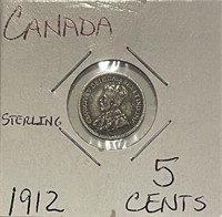 Canada 1912 Silver 5 Cents- nice condition