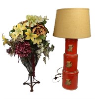 LAMP & VASE W/ ARTIFICIAL FLOWERS