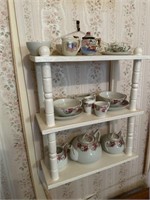 Timber Shelving w/- Dolls House Tea Set. Shelf