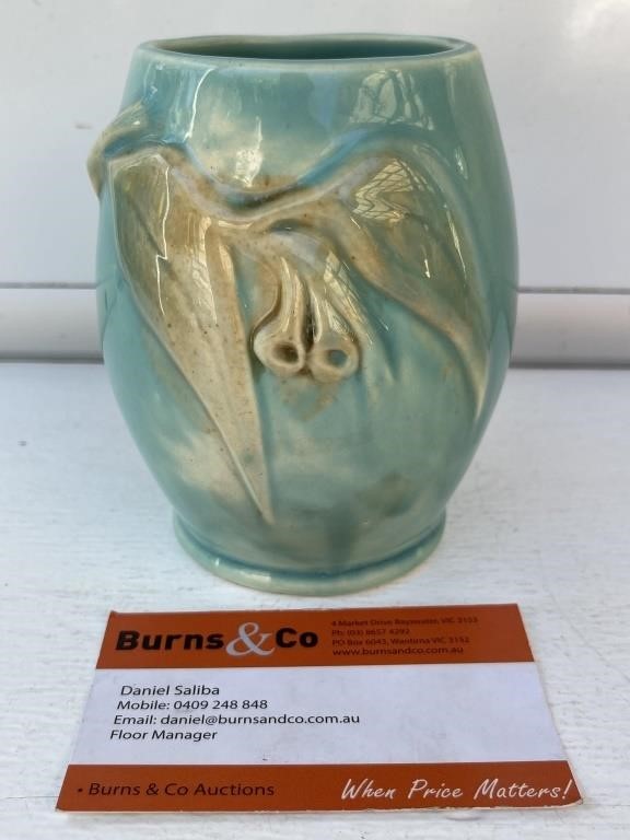 Marked Australian Pottery Gum Leaves Vase H110