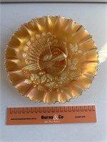 Marigold Carnival Glass Peacock Plate W220