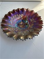 Amethyst Carnival Glass Peacock Plate W220
