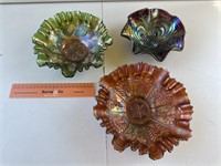 Selection 3 x Carnival Glass Bowls Largest W215