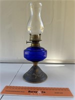 Kerosene Lamp w/- Blue Glass H300