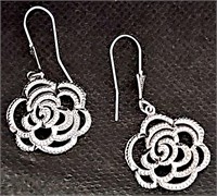 10 KT White Gold Floral Drop Earring Hallmarked
