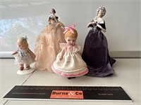 4 x Vintage Dolls In Dresses - Tallest 180mm