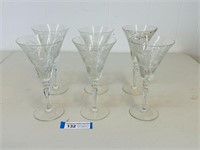 (6) Etched Stemware Glasses