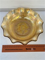 Marigold Carnival Glass Bowl Kookaburra W240