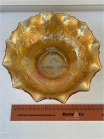 Marigold Carnival Glass Bowl Kookaburra W240