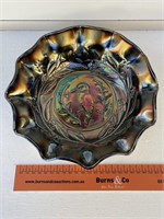 Amethyst Carnival Glass Bowl Kookaburra W240