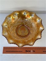 Marigold Carnival Glass Bowl Lyrebird W240