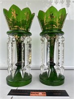 Superb Pair Green Glass Mantle Vases H340