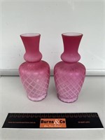 Pair Early Pink Glass Vases H180