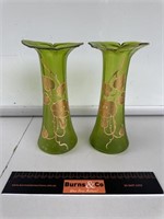 Early Green Glass Pontilled Vases H180