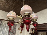 Superb Hanging Ruby Red & Milk Glass 4 Piece