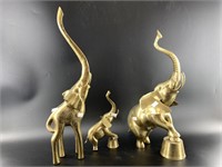 3 Brass elephant figurines: the tallest is a circu