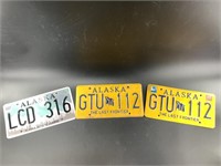 3 Alaskan License plates 1 is matched pair