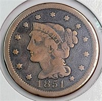 1851 USA Braided Hair Liberty Large Cent