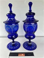 Pair Superb Early Blue Glass Jars H430