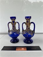 Pair Early Blue Glass Vases H180