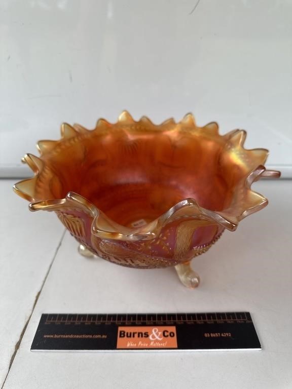 Marigold Carnival Glass Bowl Peacock W260
