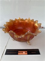 Marigold Carnival Glass Bowl Peacock W260