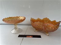 2 x Marigold Carnival Glass Bowls Largest W295