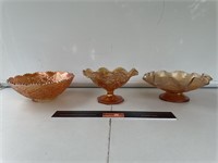 3 x Carnival Glass Bowls. Largest W210