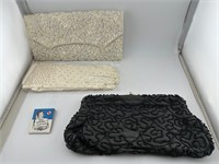 Black and white vintage beaded clutches w/ gloves