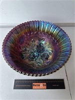 Amethyst Carnival Glass Bowl Roses W260